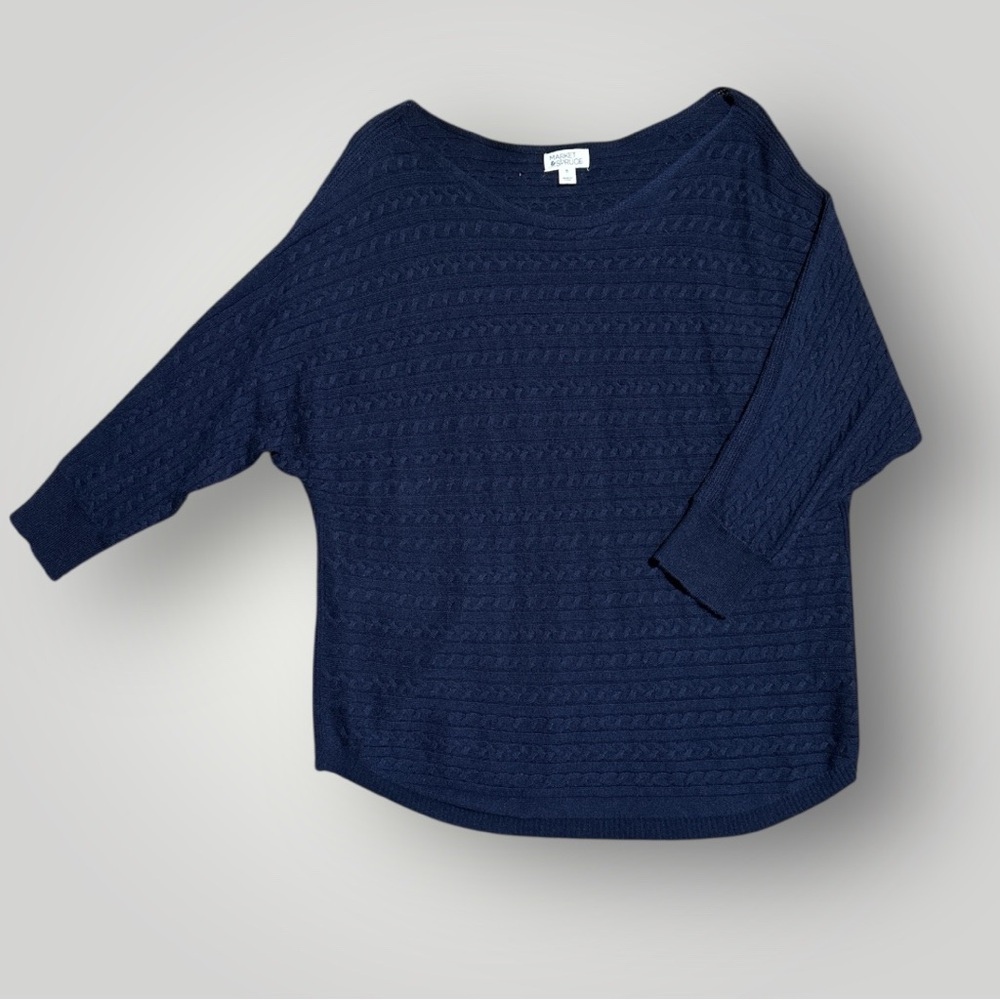 Market & Spruce Navy Textured Knit Sweater XL Cashmere Silk
Blend
